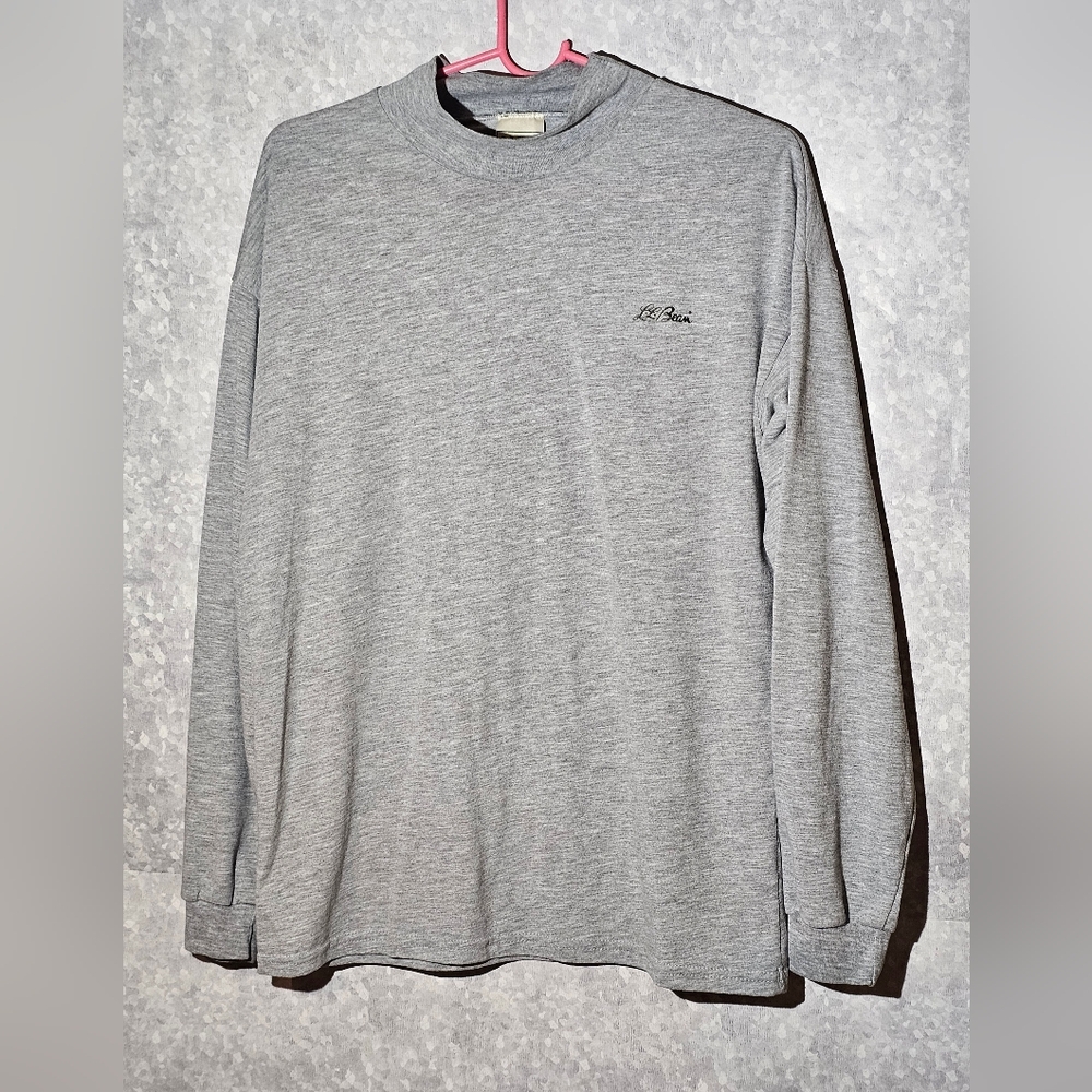 Vintage 90s LL Bean Mockneck Long Sleeve Gray Shirt Adult Medium Made In USA